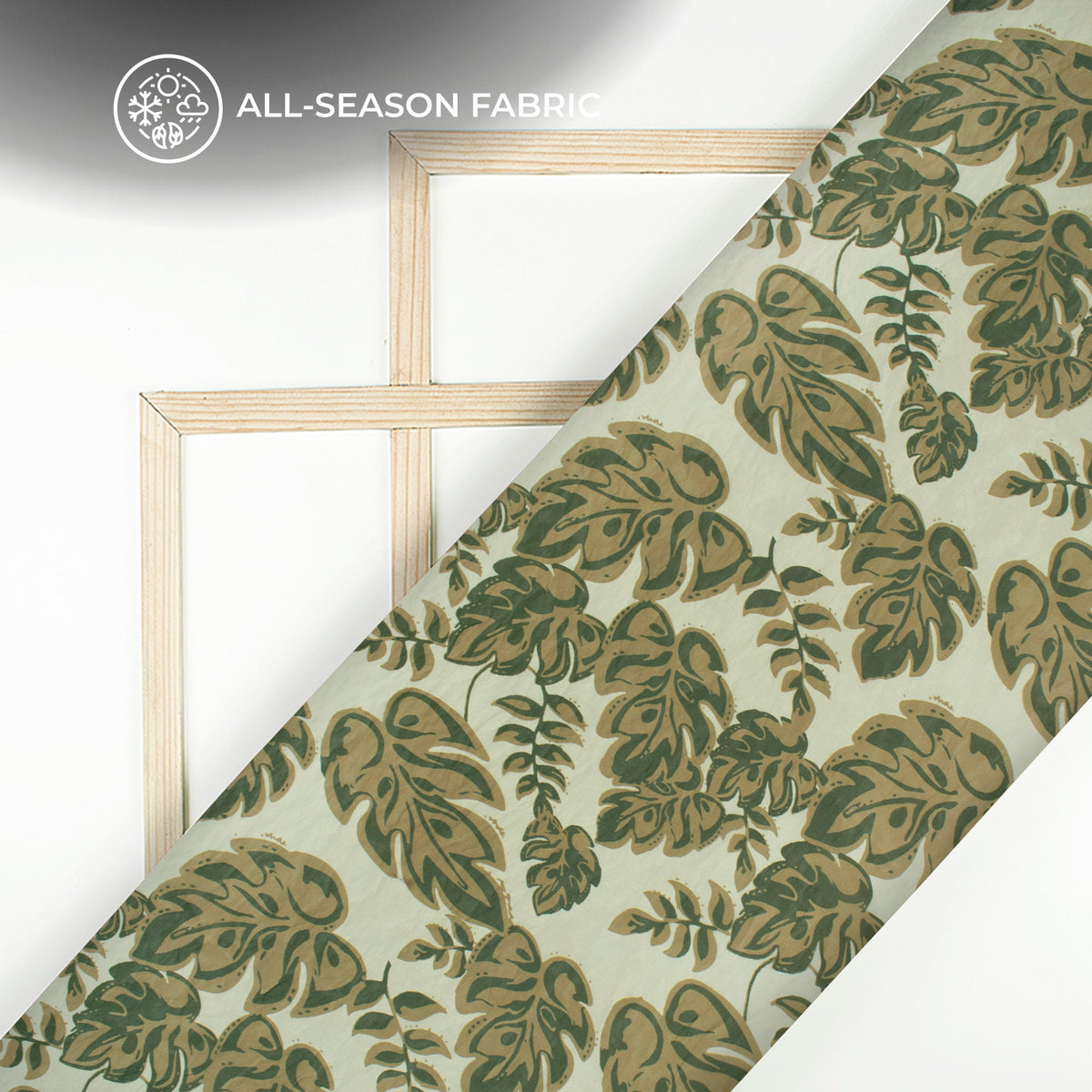 Dark Green Leaf Digital Print Shimmer Tissue Fabric
