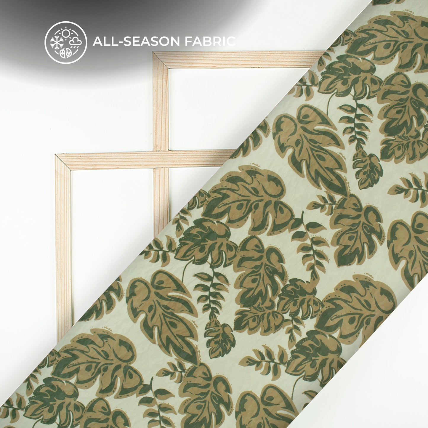 Dark Green Leaf Digital Print Shimmer Tissue Fabric