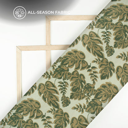 Dark Green Leaf Digital Print Shimmer Tissue Fabric
