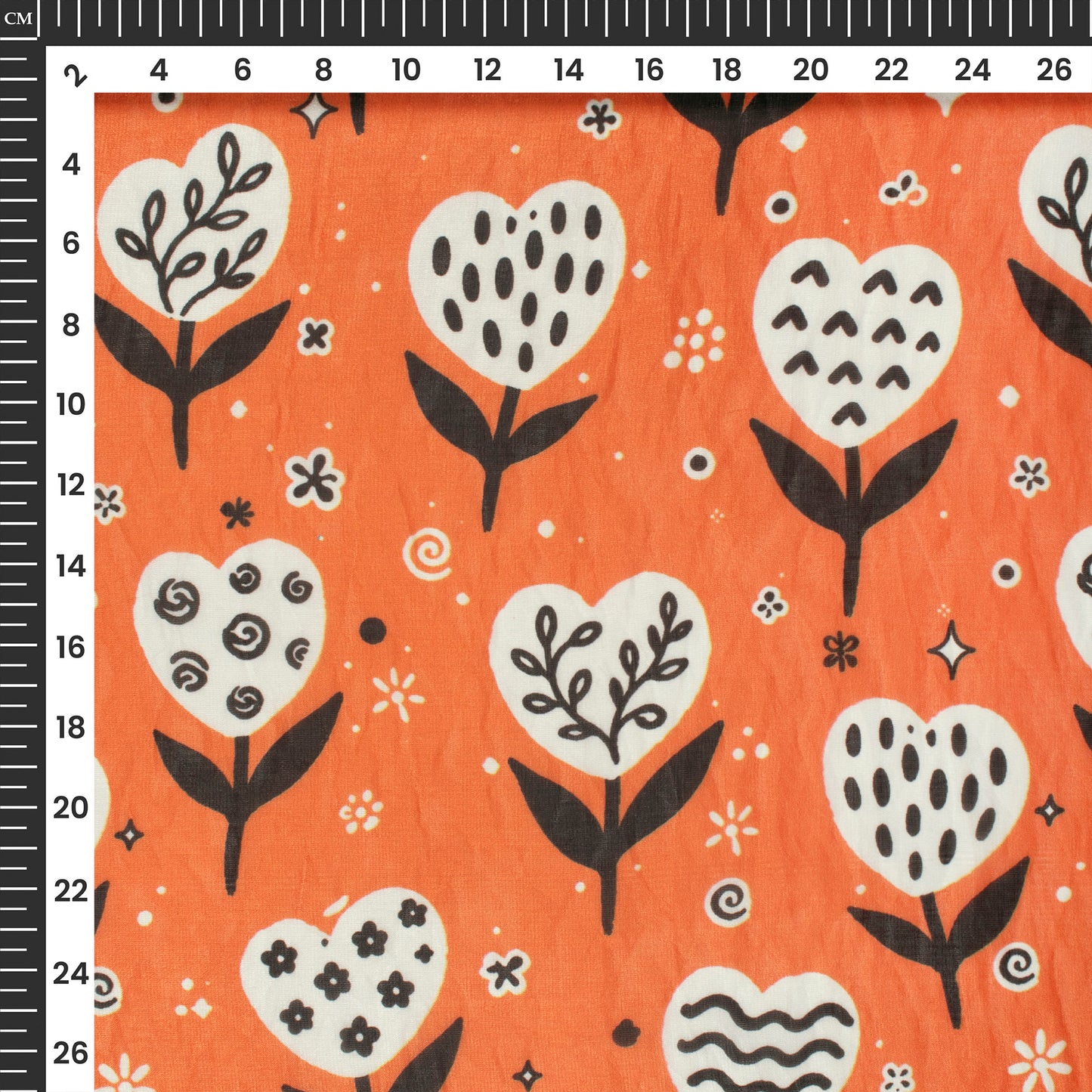 Permisson Orange Leaf Digital Print Shimmer Tissue Fabric