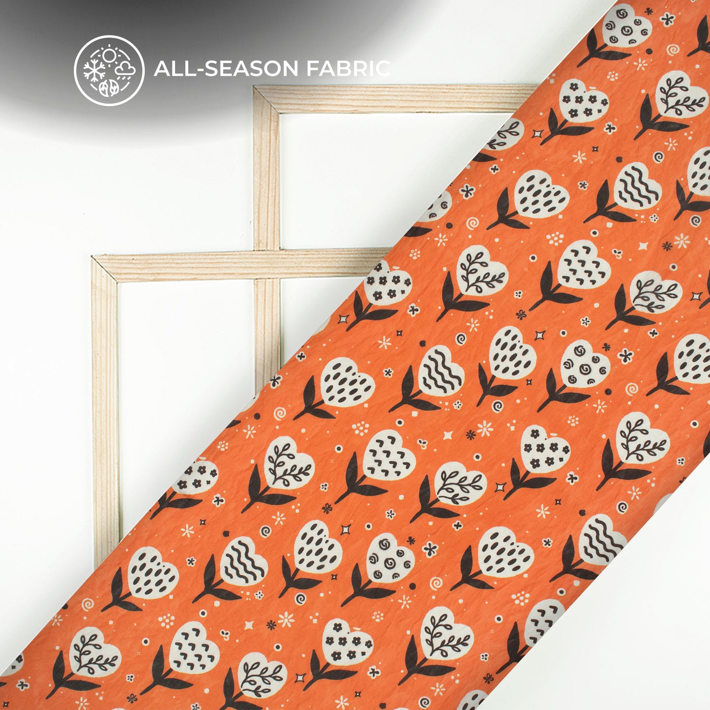 Permisson Orange Leaf Digital Print Shimmer Tissue Fabric