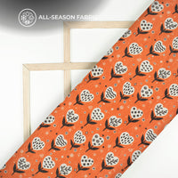 Permisson Orange Leaf Digital Print Shimmer Tissue Fabric