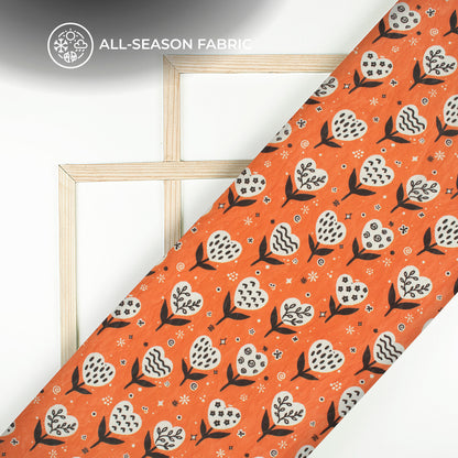 Permisson Orange Leaf Digital Print Shimmer Tissue Fabric