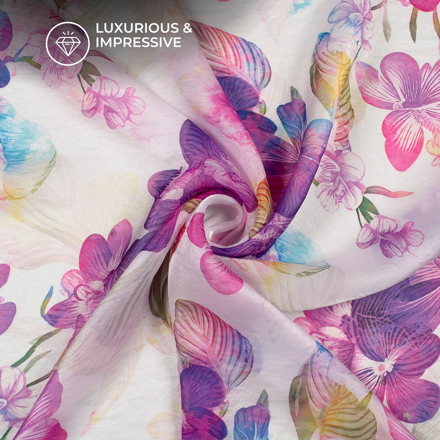 Rebecca Purple Floral Digital Print Shimmer Tissue Fabric