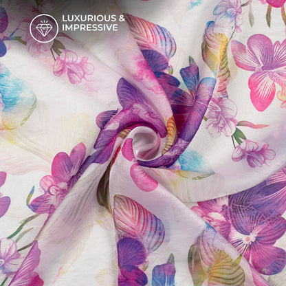 Rebecca Purple Floral Digital Print Shimmer Tissue Fabric
