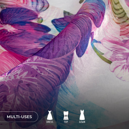 Rebecca Purple Floral Digital Print Shimmer Tissue Fabric