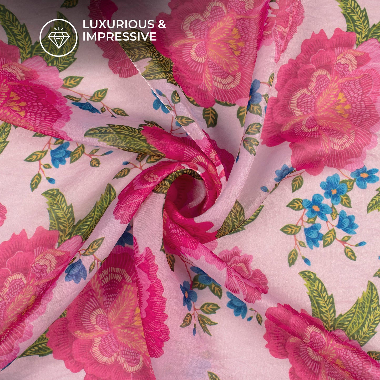 Baby Pink Floral Digital Print Shimmer Tissue Fabric