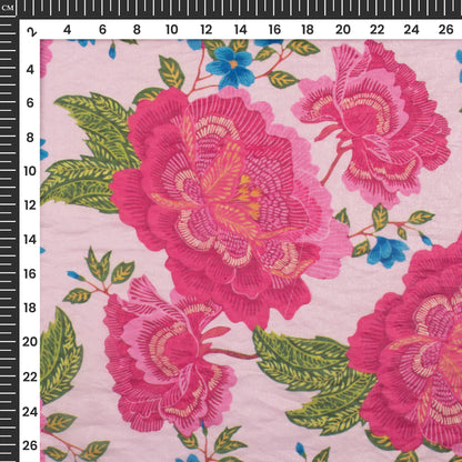 Baby Pink Floral Digital Print Shimmer Tissue Fabric