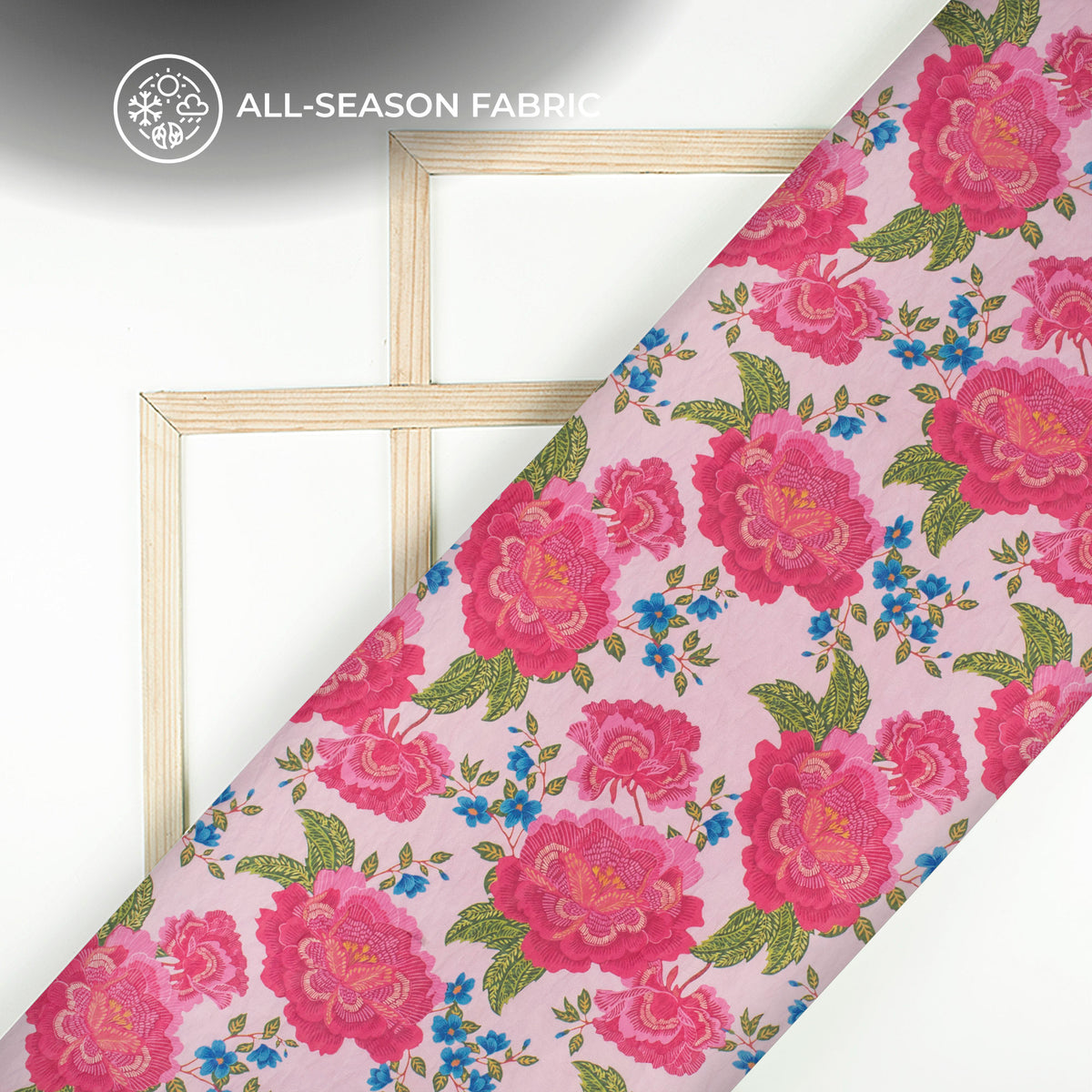 Baby Pink Floral Digital Print Shimmer Tissue Fabric