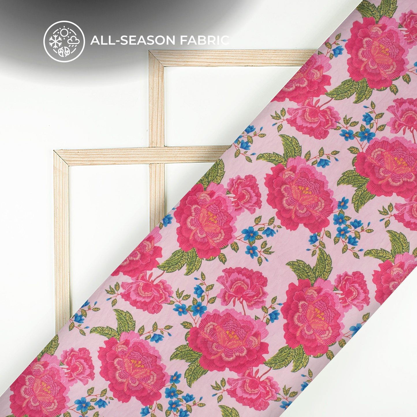 Baby Pink Floral Digital Print Shimmer Tissue Fabric
