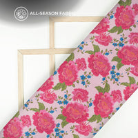 Baby Pink Floral Digital Print Shimmer Tissue Fabric