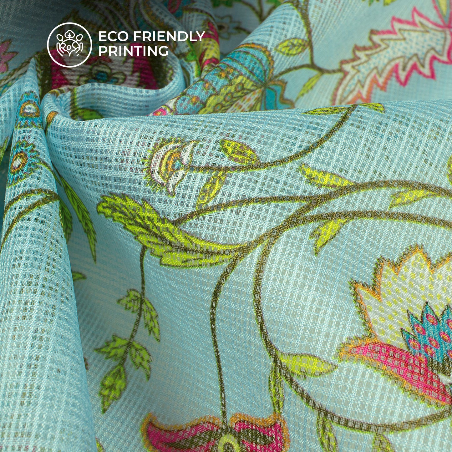 Light Cryan Floral Design Digital Print Kota Doria Fabric