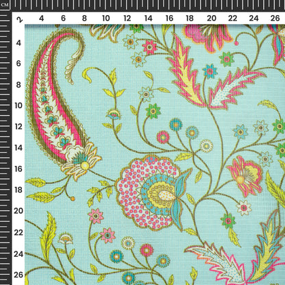 Light Cryan Floral Design Digital Print Kota Doria Fabric