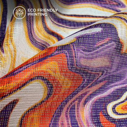 Navy Blue Stripes Design Digital Print Kota Doria Fabric