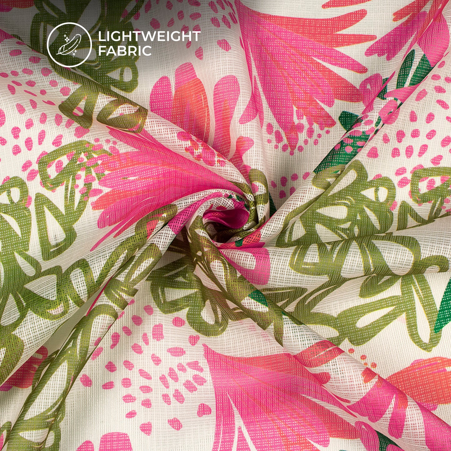 Bright Pink Floral Design Digital Print Kota Doria Fabric