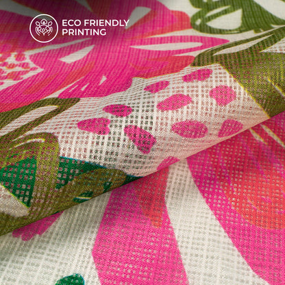 Bright Pink Floral Design Digital Print Kota Doria Fabric