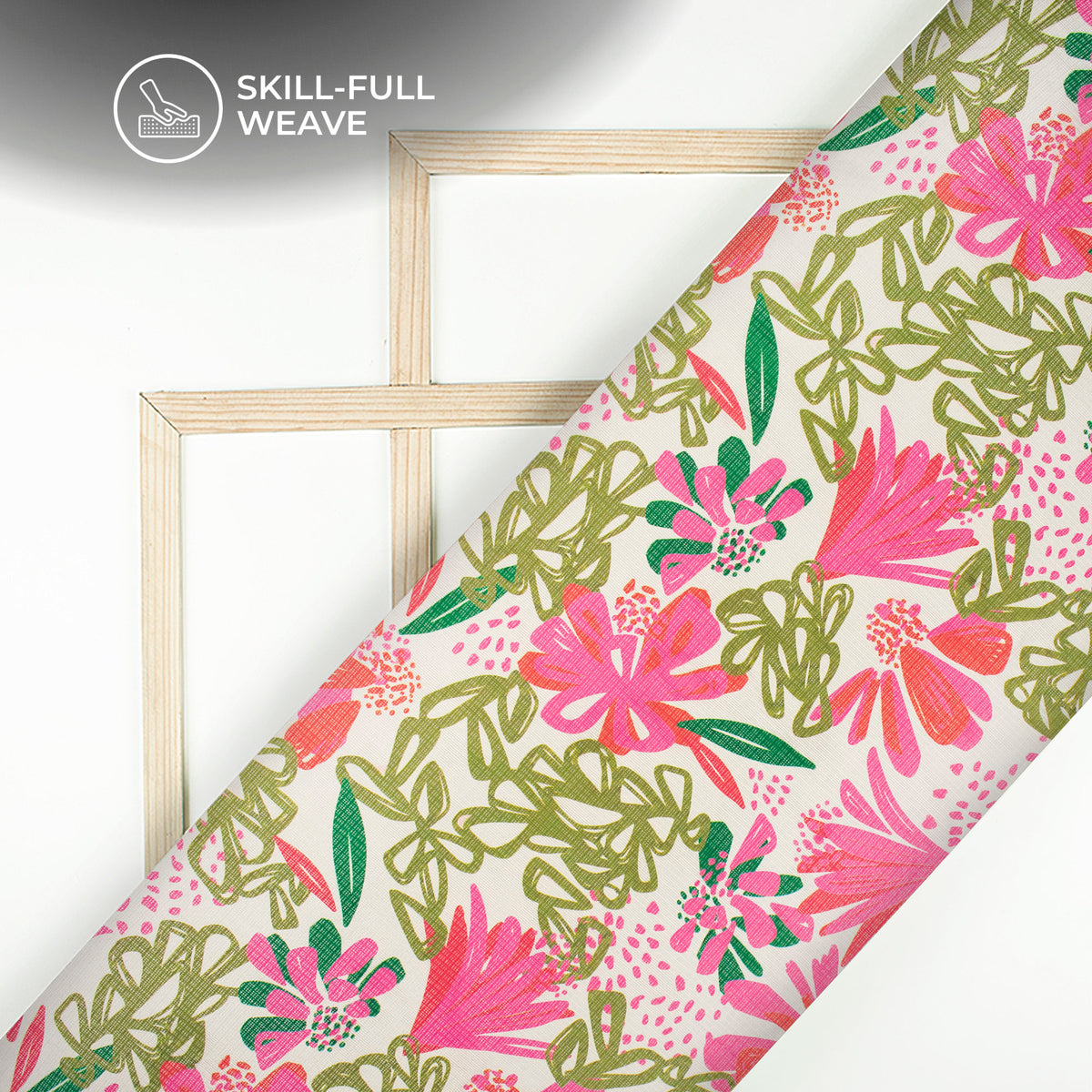 Bright Pink Floral Design Digital Print Kota Doria Fabric
