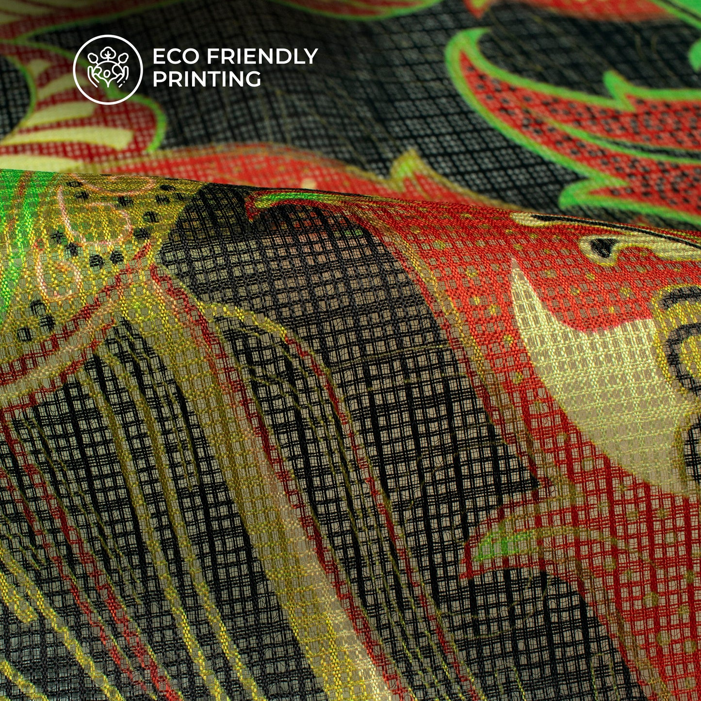 Black Leaf Design Digital Print Kota Doria Fabric