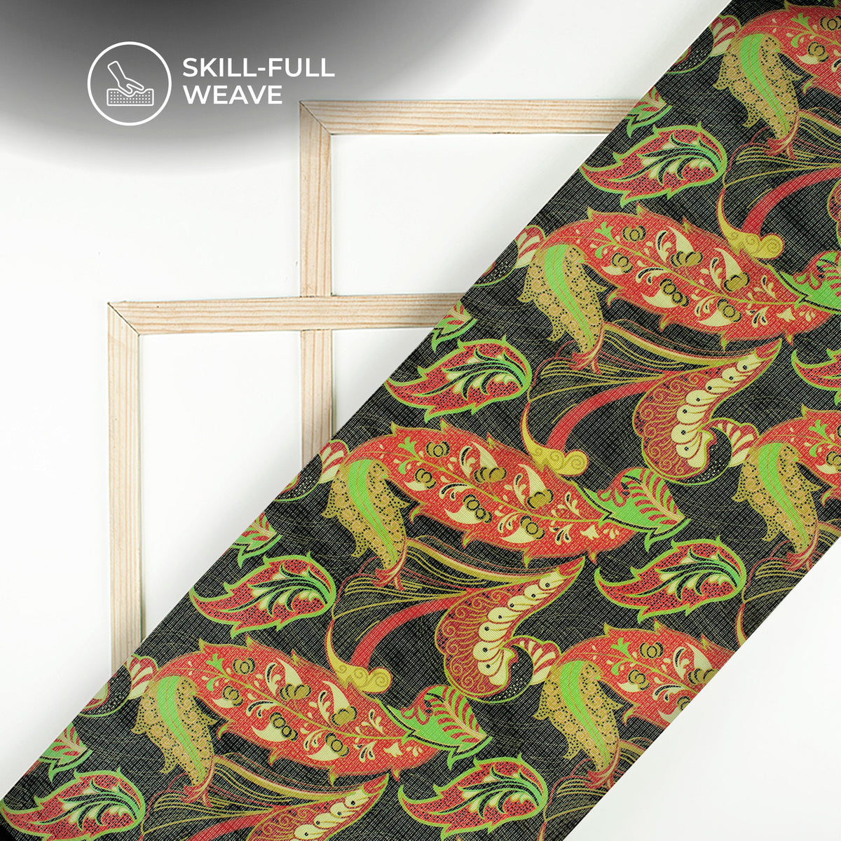 Black Leaf Design Digital Print Kota Doria Fabric