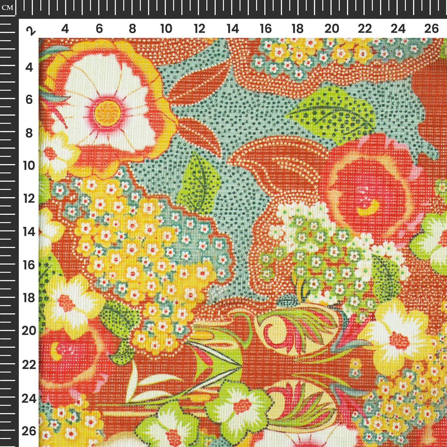 Tiger Orange Floral Design Digital Print Kota Doria Fabric