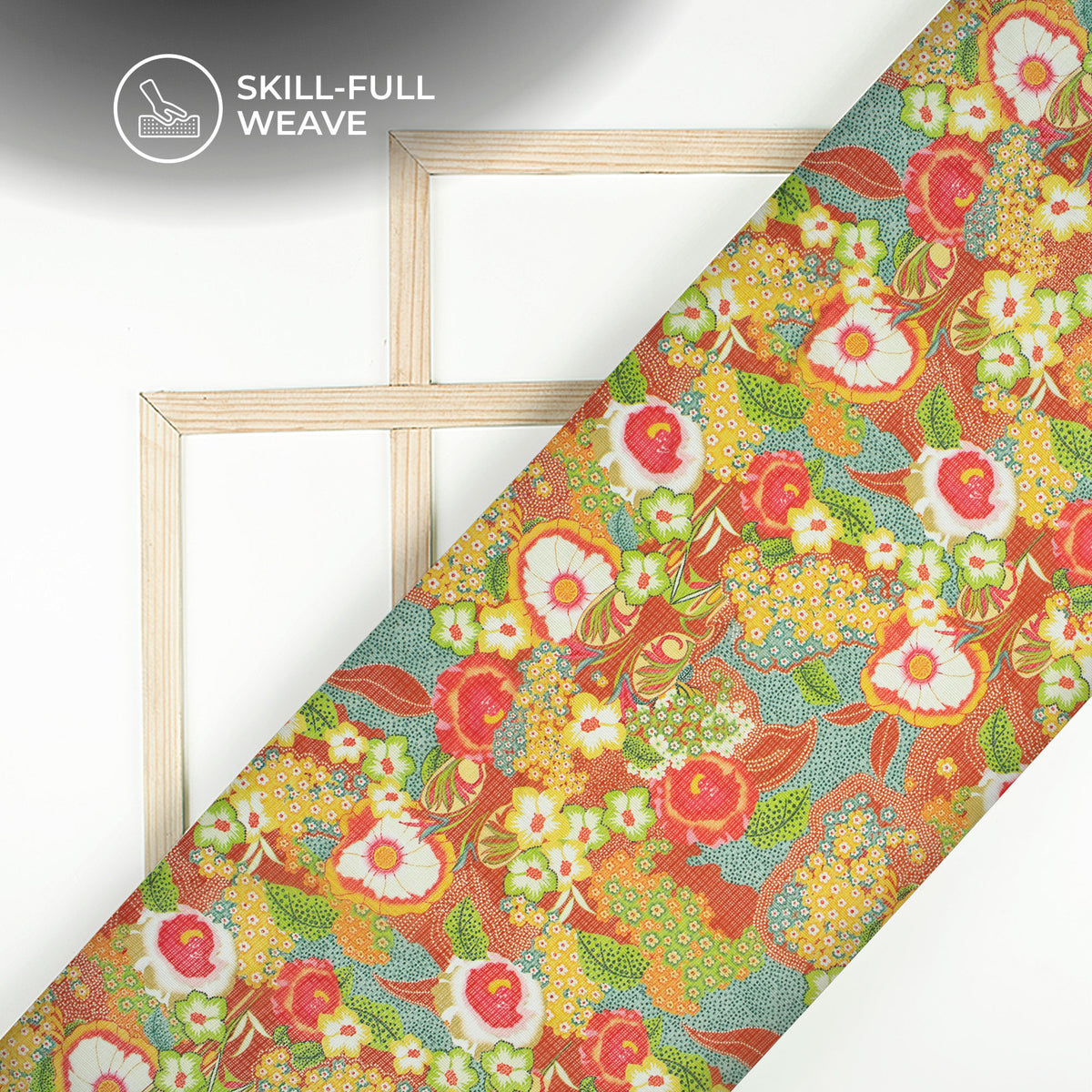 Tiger Orange Floral Design Digital Print Kota Doria Fabric