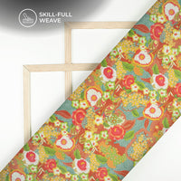 Tiger Orange Floral Design Digital Print Kota Doria Fabric
