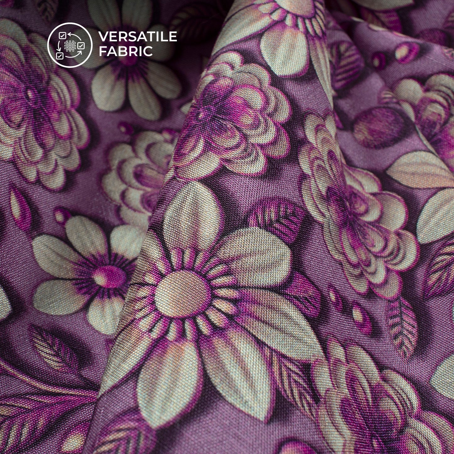 Levender Purple Floral Digital Print Bemberg Raw Silk Fabric