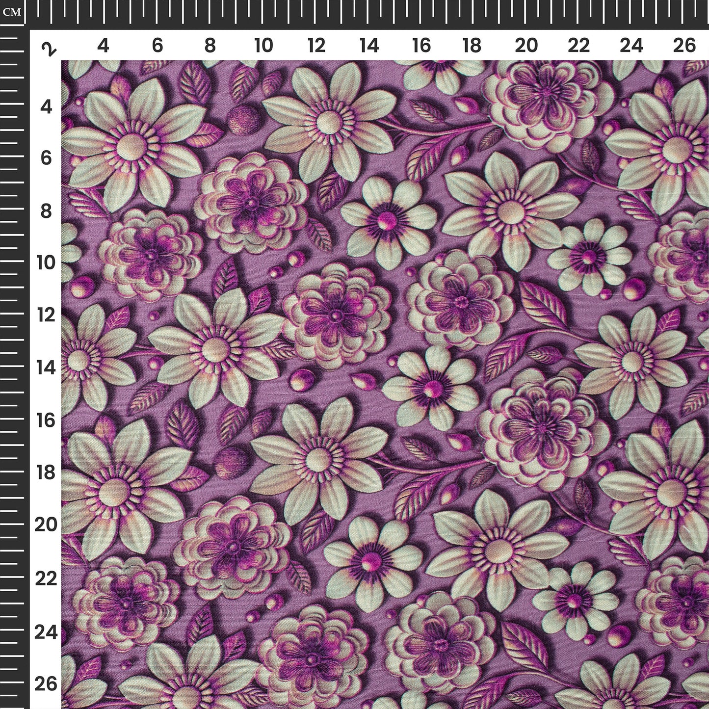 Levender Purple Floral Digital Print Bemberg Raw Silk Fabric