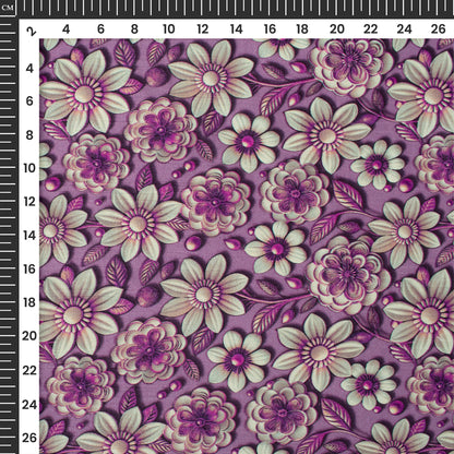 Levender Purple Floral Digital Print Bemberg Raw Silk Fabric