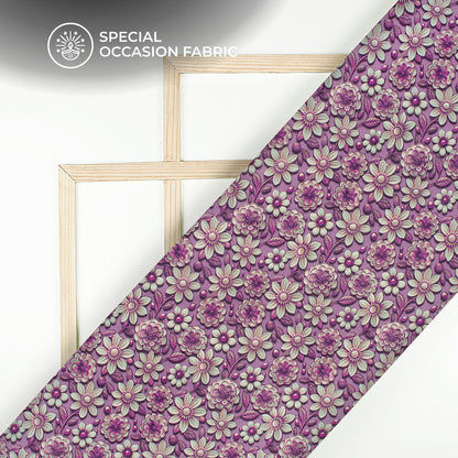 Levender Purple Floral Digital Print Bemberg Raw Silk Fabric