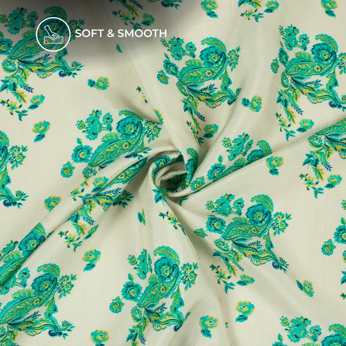Off White Floral Digital Print Bemberg Raw Silk Fabric