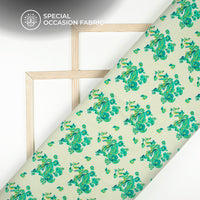 Off White Floral Digital Print Bemberg Raw Silk Fabric