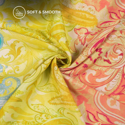 Mustard Yellow Floral Digital Print Bemberg Raw Silk Fabric