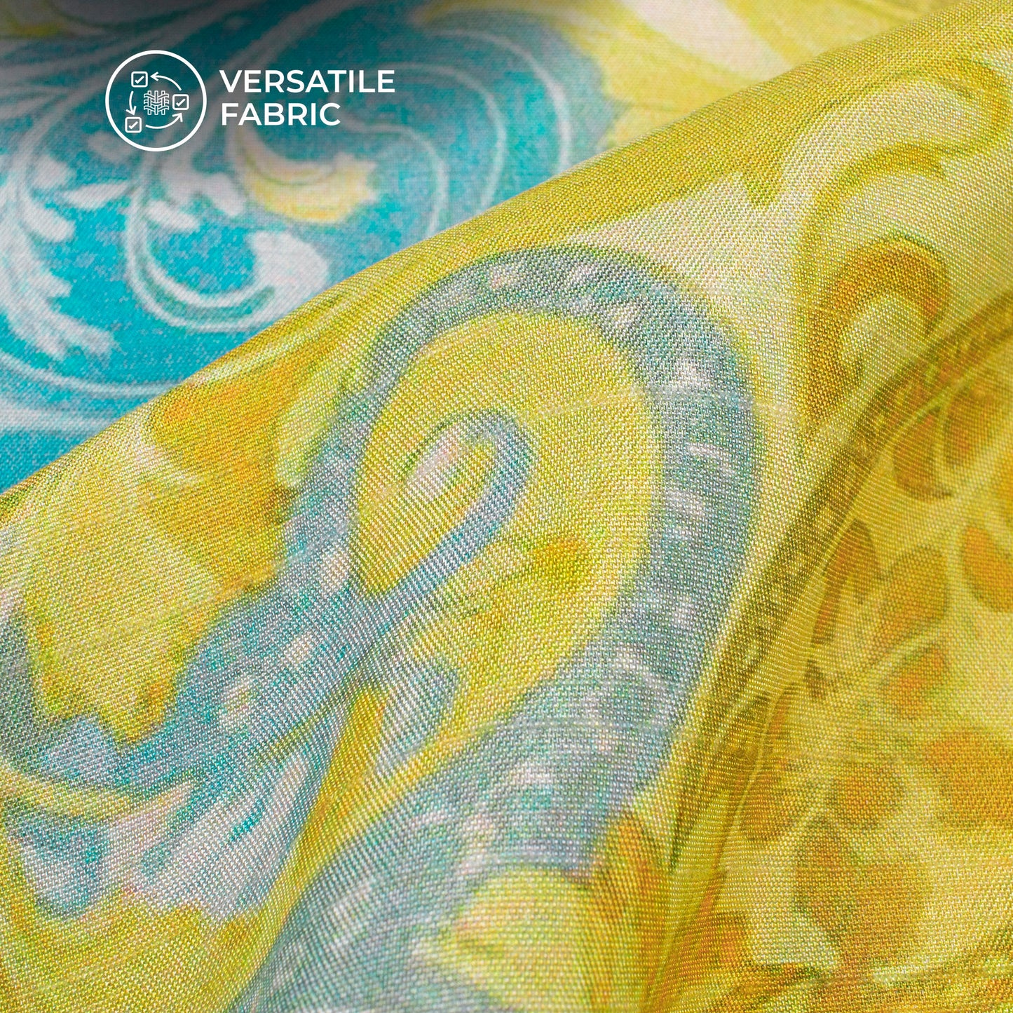 Mustard Yellow Floral Digital Print Bemberg Raw Silk Fabric