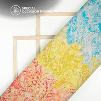 Mustard Yellow Floral Digital Print Bemberg Raw Silk Fabric