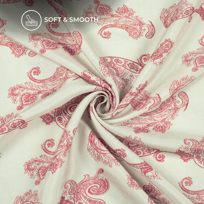 Off White Floral Digital Print Bemberg Raw Silk Fabric