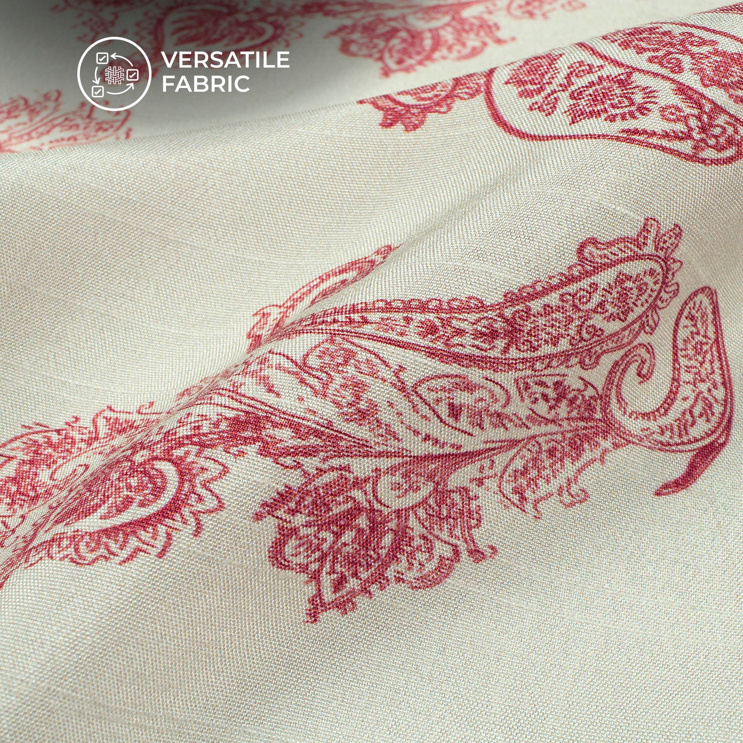 Off White Floral Digital Print Bemberg Raw Silk Fabric
