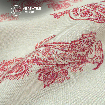 Off White Floral Digital Print Bemberg Raw Silk Fabric