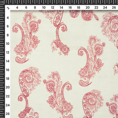 Off White Floral Digital Print Bemberg Raw Silk Fabric