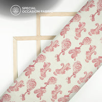 Off White Floral Digital Print Bemberg Raw Silk Fabric