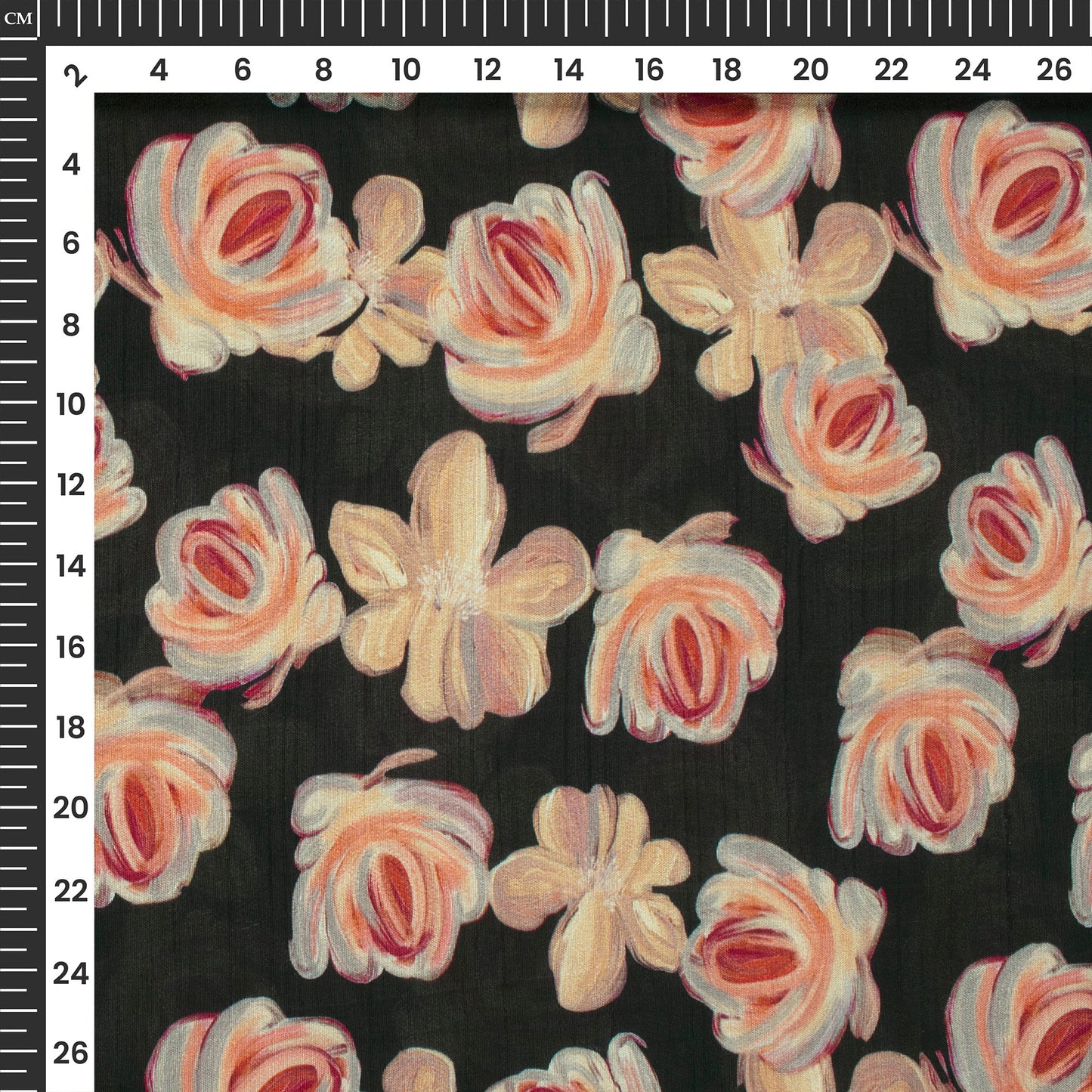 Charcoal Black Floral Digital Print Bemberg Raw Silk Fabric