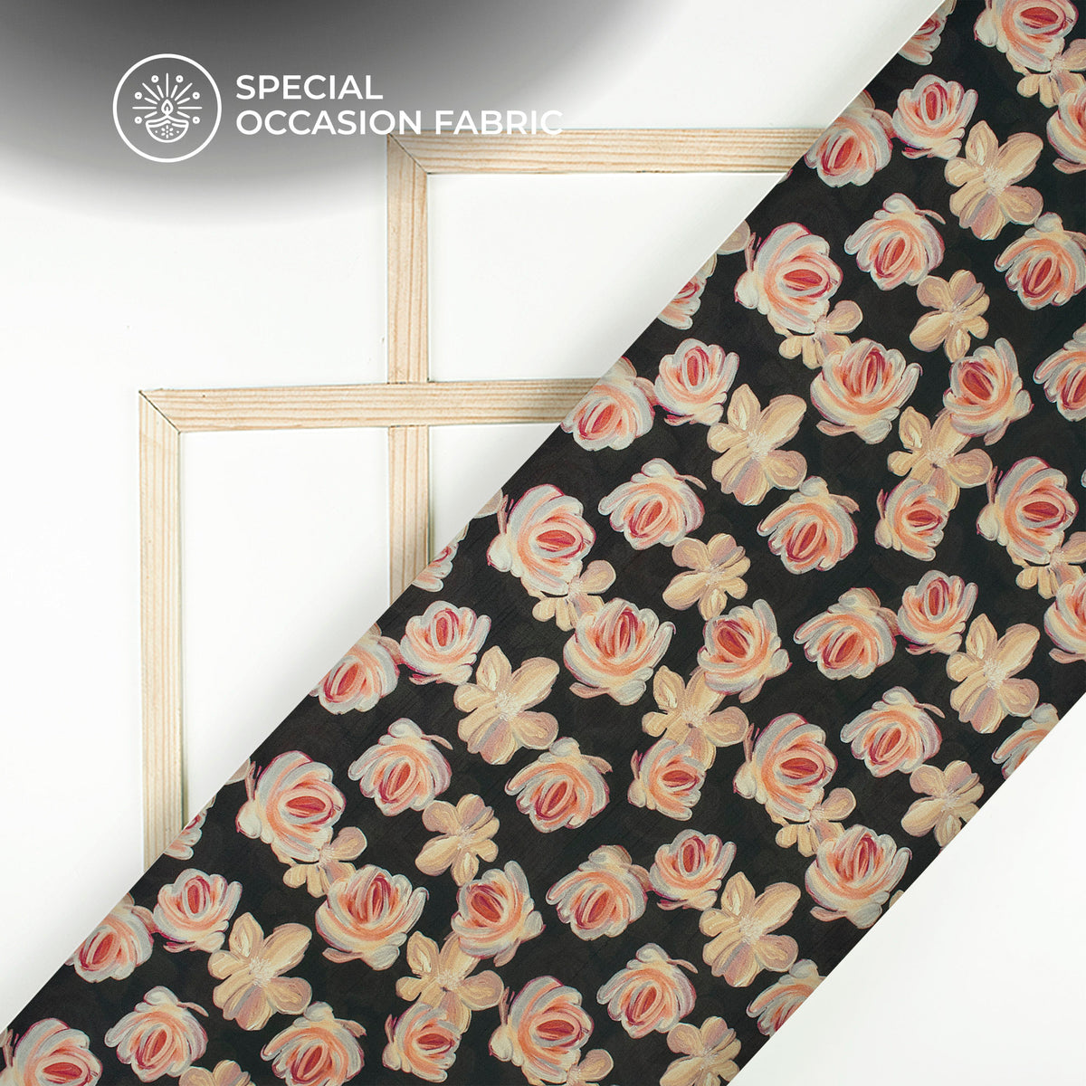 Charcoal Black Floral Digital Print Bemberg Raw Silk Fabric