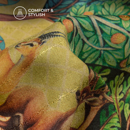 Nature Luxe Edit - Leaf Digital Print Art Tussar Silk Fabric