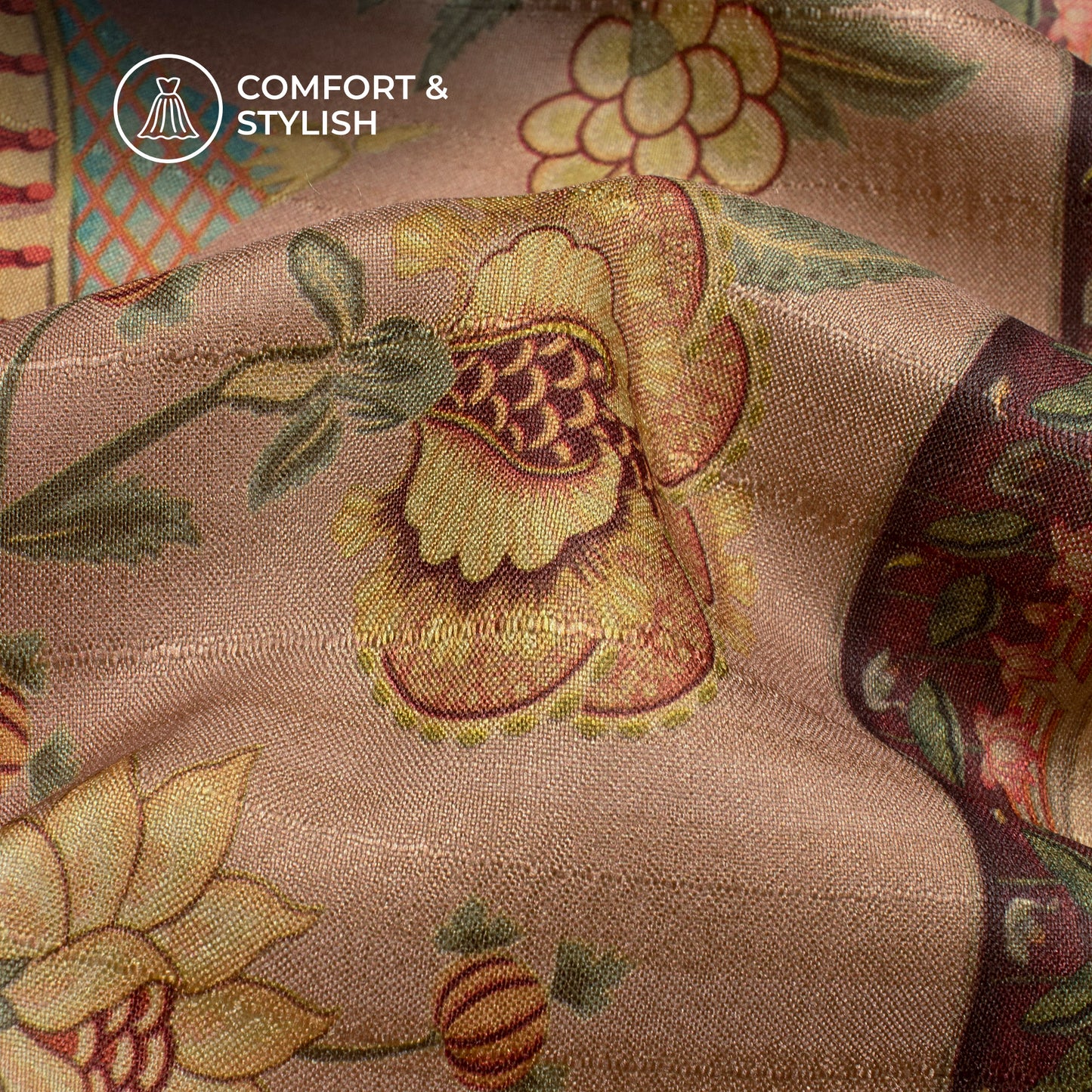 Royal Heritage Drop - Elephant Digital Print Art Tussar Silk Fabric