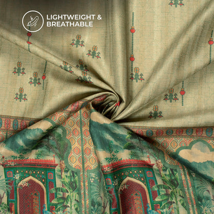 Bloom In Luxury - Floral Digital Print Art Tussar Silk Fabric