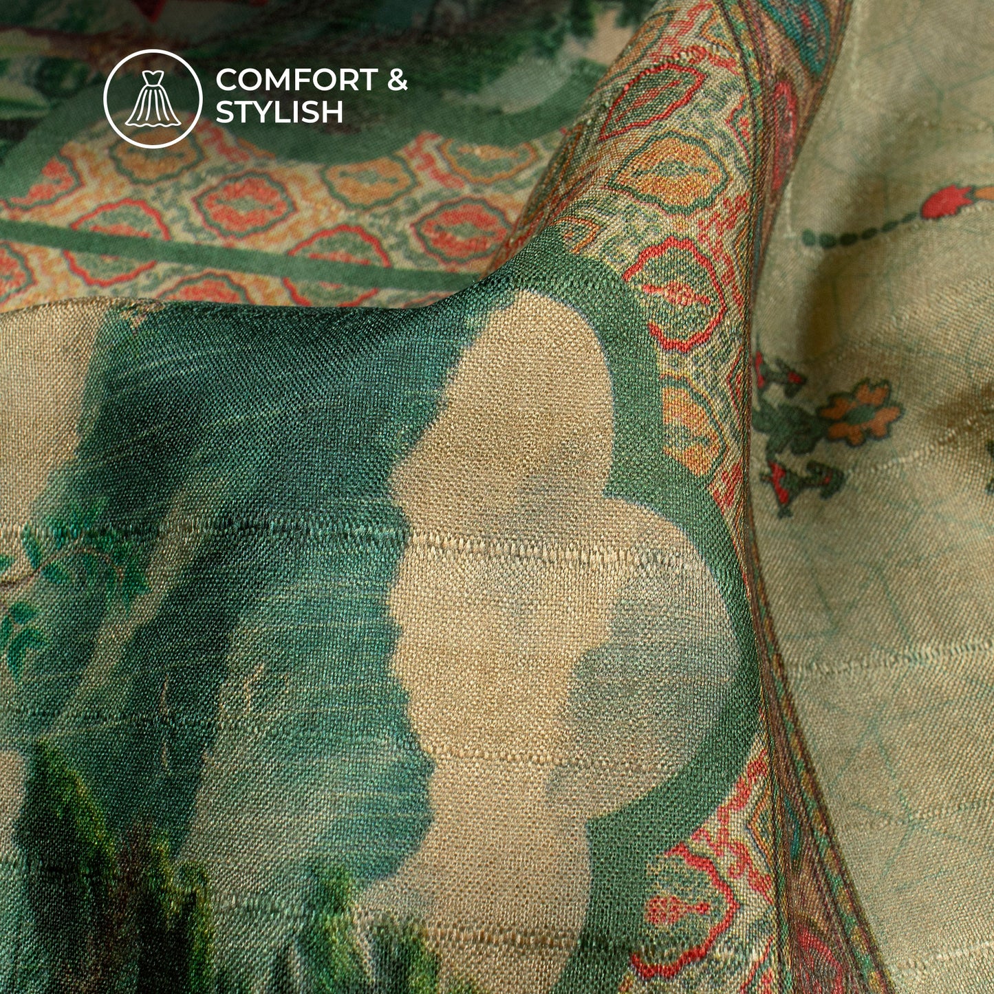 Bloom In Luxury - Floral Digital Print Art Tussar Silk Fabric