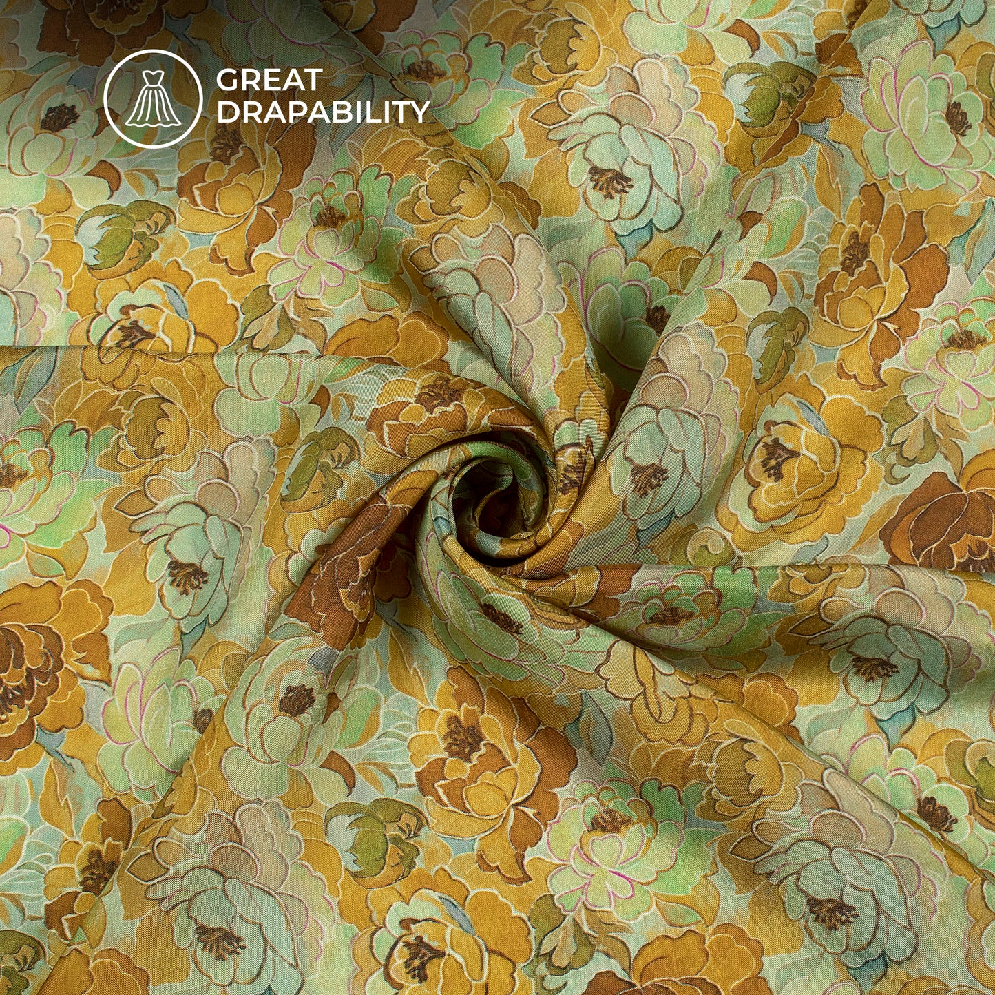 Caramel Brown Floral Pattern Digital Print Viscose Uppada Silk Fabric