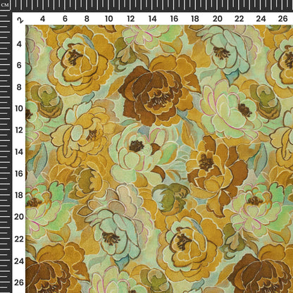 Caramel Brown Floral Pattern Digital Print Viscose Uppada Silk Fabric
