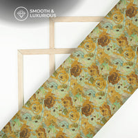 Caramel Brown Floral Pattern Digital Print Viscose Uppada Silk Fabric