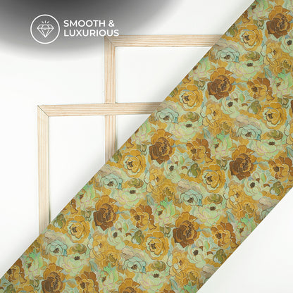 Caramel Brown Floral Pattern Digital Print Viscose Uppada Silk Fabric